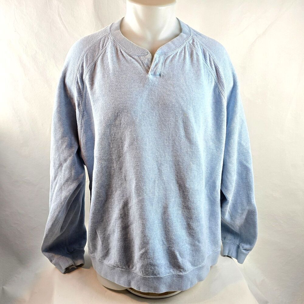 Tommy Bahama Mens Pullover Sweatshirt 2XL Blue Casual Knit Reversible Henley